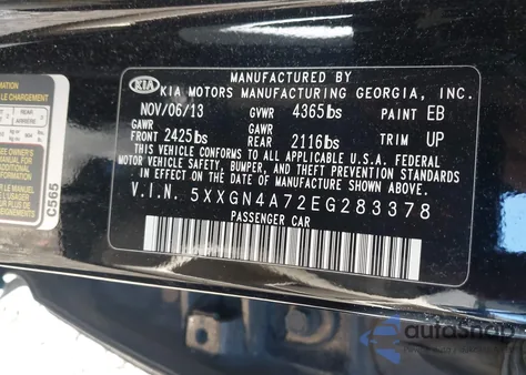 2014 Kia Optima Ex z USA, uszkodzony, nr VIN 5XXGN4A72EG283378